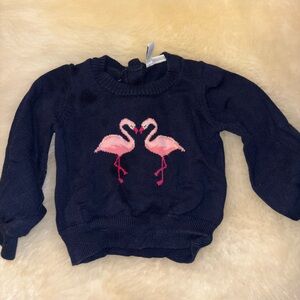 Janie and Jack Navy Sweater with Pink Flamingos